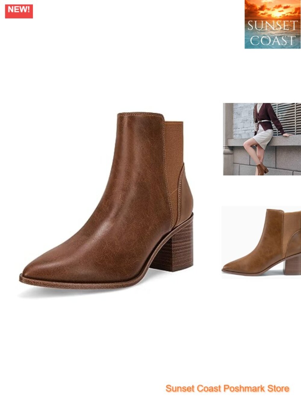 Pointed Toe Ankle Boots Chunky Block Heel Slip On Chelsea Booties